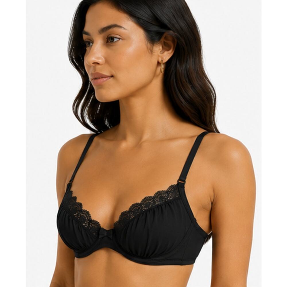 SKIMS Fits Everybody Lace Unlined Demi Bra Onyx Black 32C NWT - Picture 6 of 6